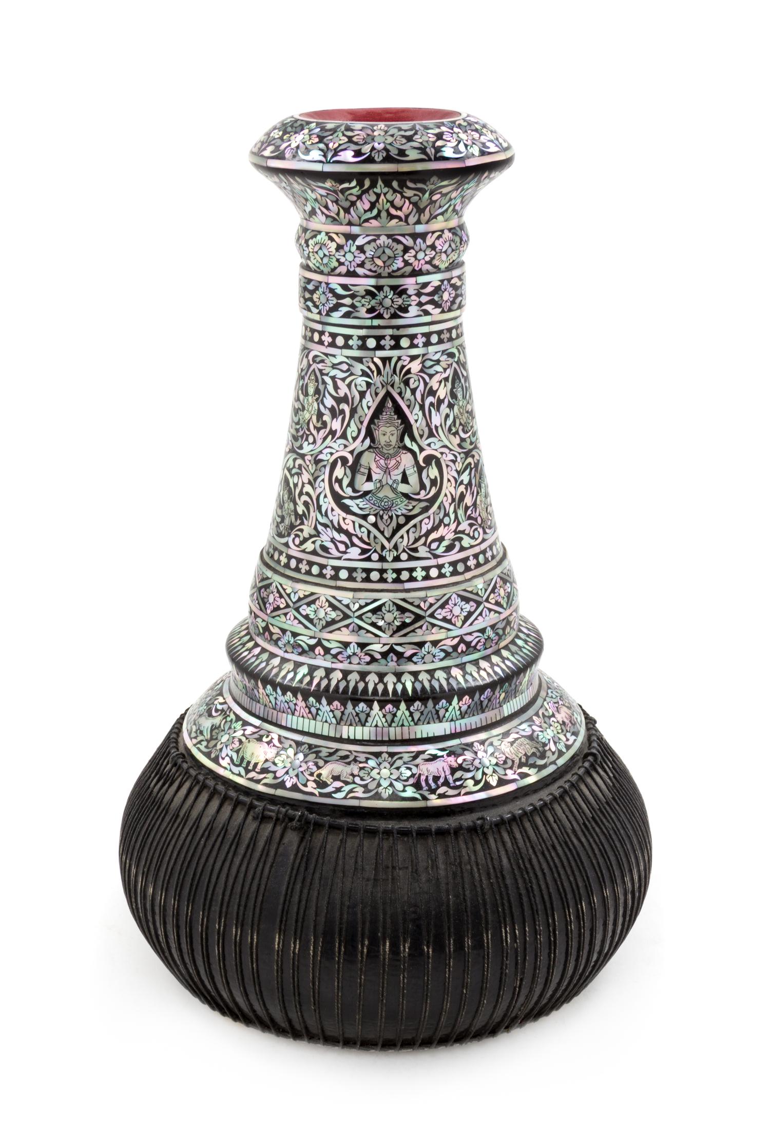 A Thai Mother-of-Pearl Inlaid Lacquer Goblet Drum Height 15 inches. — EARLY 20TH CENTURY