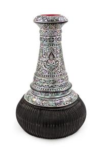 A Thai Mother-of-Pearl Inlaid Lacquer Goblet Drum Height 15 inches. — EARLY 20TH CENTURY