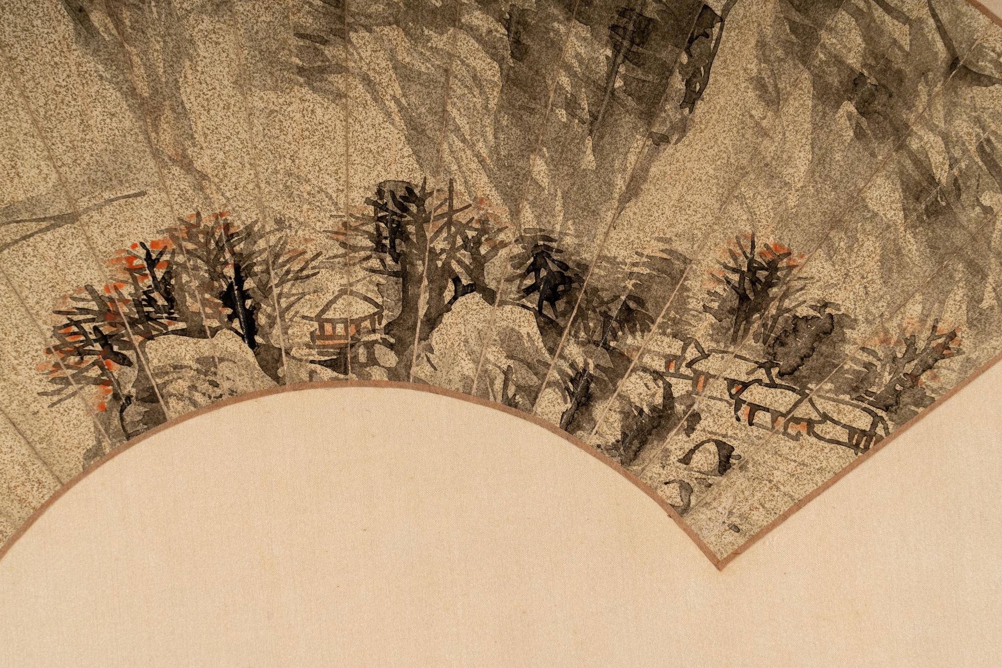 Eight Chinese Folding Fan Leaves Depicting Landscape and Flowers
