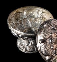 A Southeast Asian Silvered Metal Covered Pedestal Bowl
