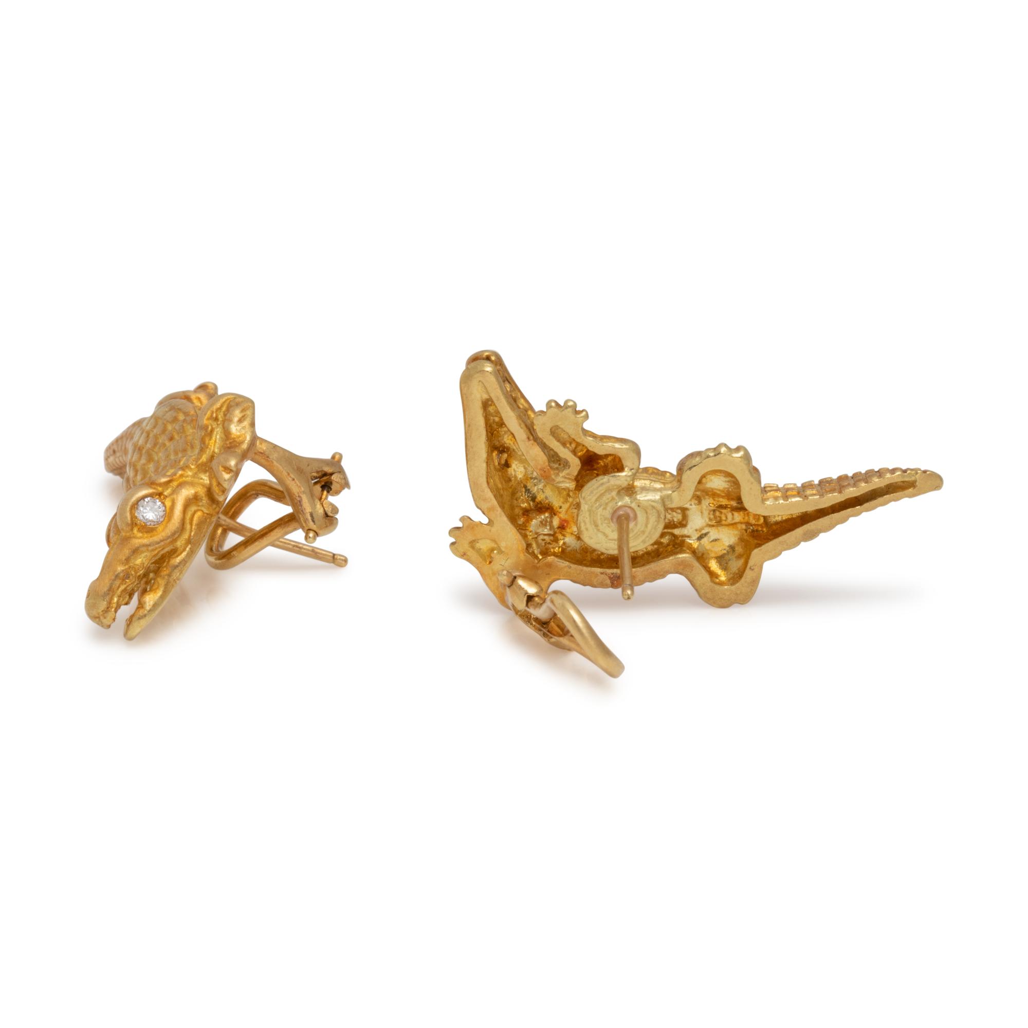 KIESELSTEIN-CORD, YELLOW GOLD AND DIAMOND ALLIGATOR EARCLIPS