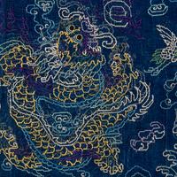 A Chinese Summer Gauze 'Dragon' Robe, Jifu, Late 19th Century 清晚期 藍地納紗繡雲龍紋夏吉服