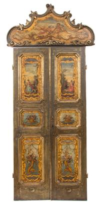 Two Pairs of Venetian Style Painted and Parcel Gilt Doors Height of each 99 1/2 x width 45 3/4 inches. — 19TH CENTURY