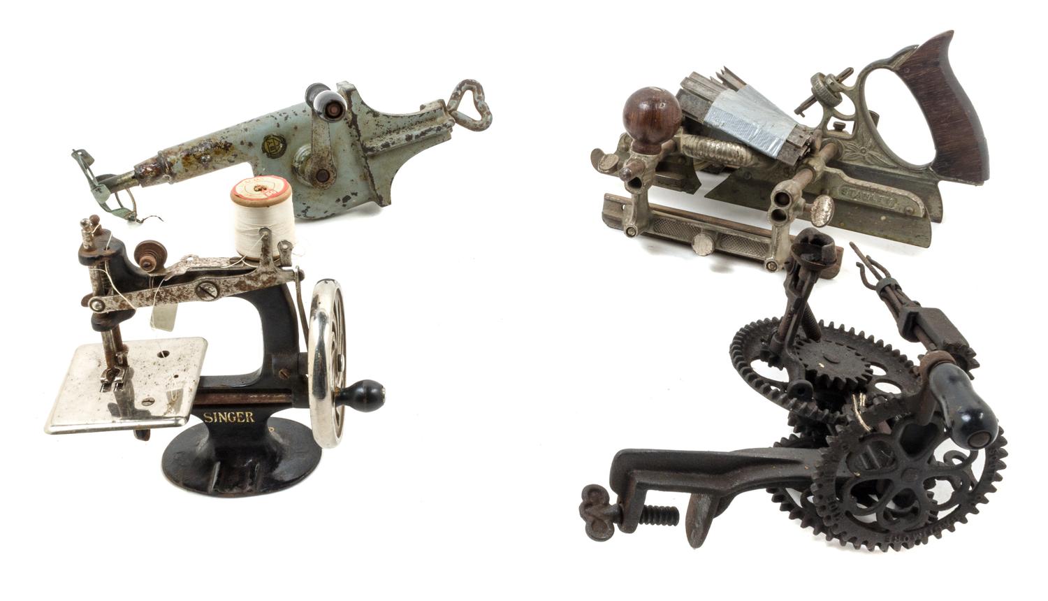 A Group of Four Mechanical Tools Width of first 10 inches.
