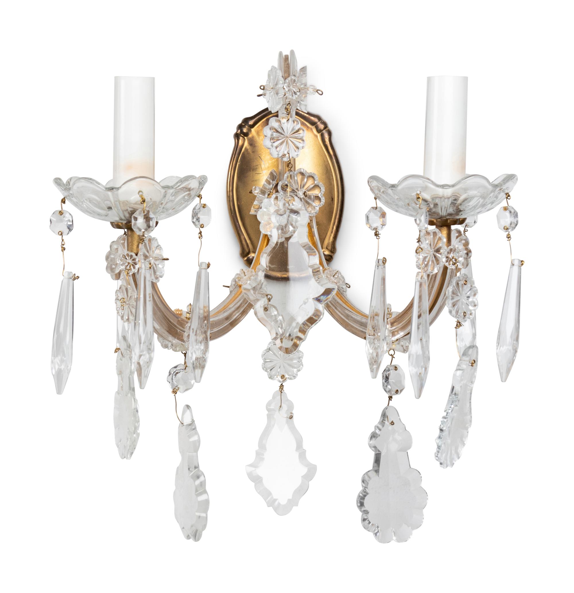 A Set of Four Cased Glass Two-Light Sconces