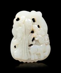 Three Chinese Celadon Jade Carved Figures of Immortals