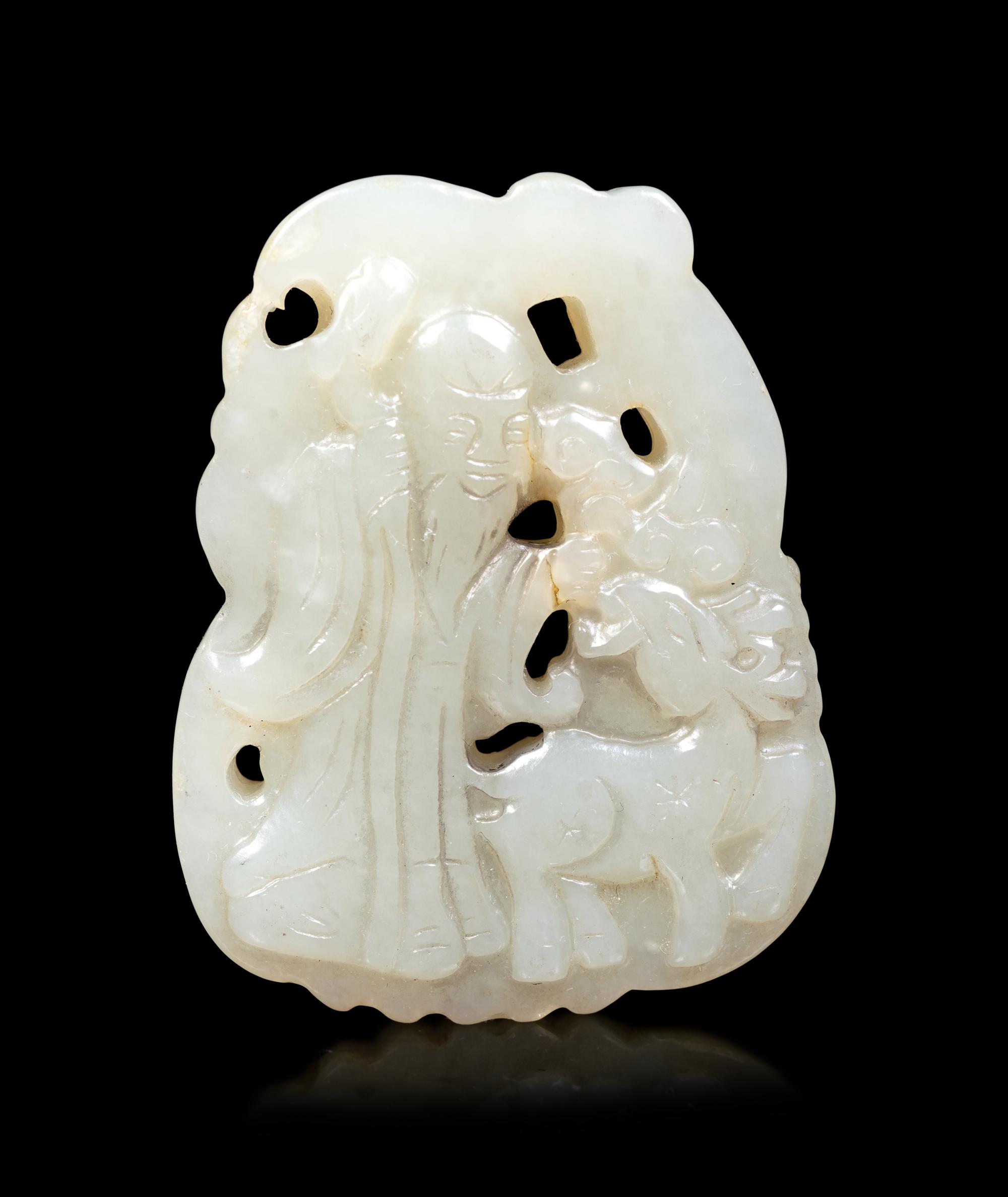 Three Chinese Celadon Jade Carved Figures of Immortals