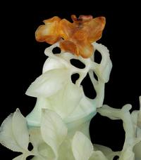Two Chinese Jade and Hardstone Flower Vases and Covers