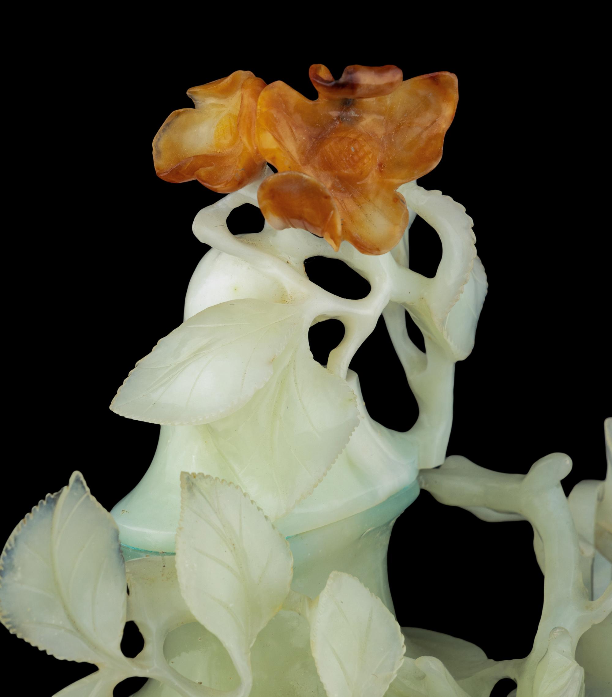 Two Chinese Jade and Hardstone Flower Vases and Covers
