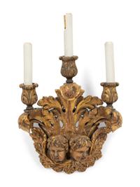 An Italian Baroque Style Giltwood Three Light Wall Sconce