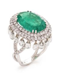 An 18 Karat White Gold, Emerald and Diamond Ring,