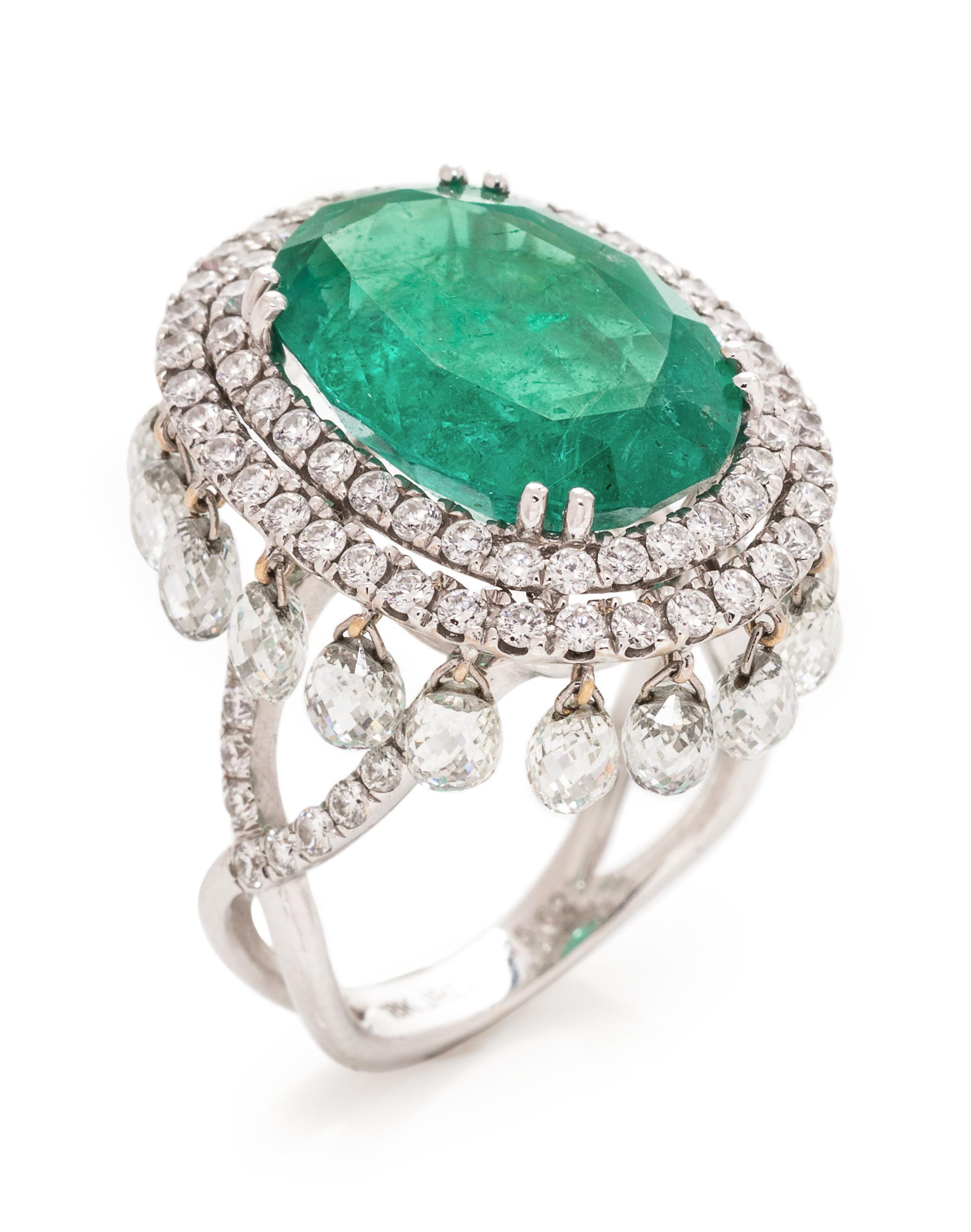An 18 Karat White Gold, Emerald and Diamond Ring,
