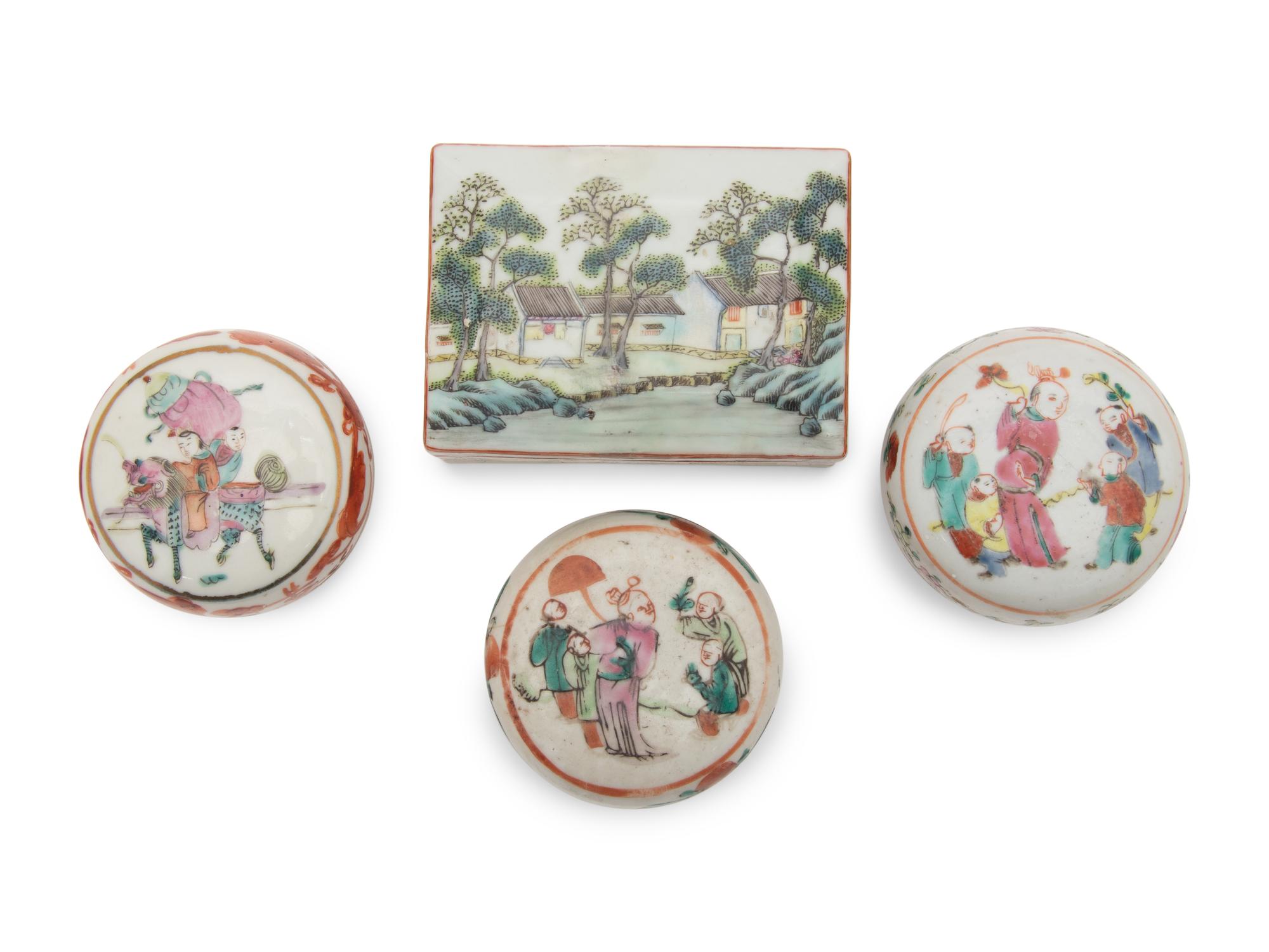 Four Chinese Famille Rose Porcelain Covered Boxes