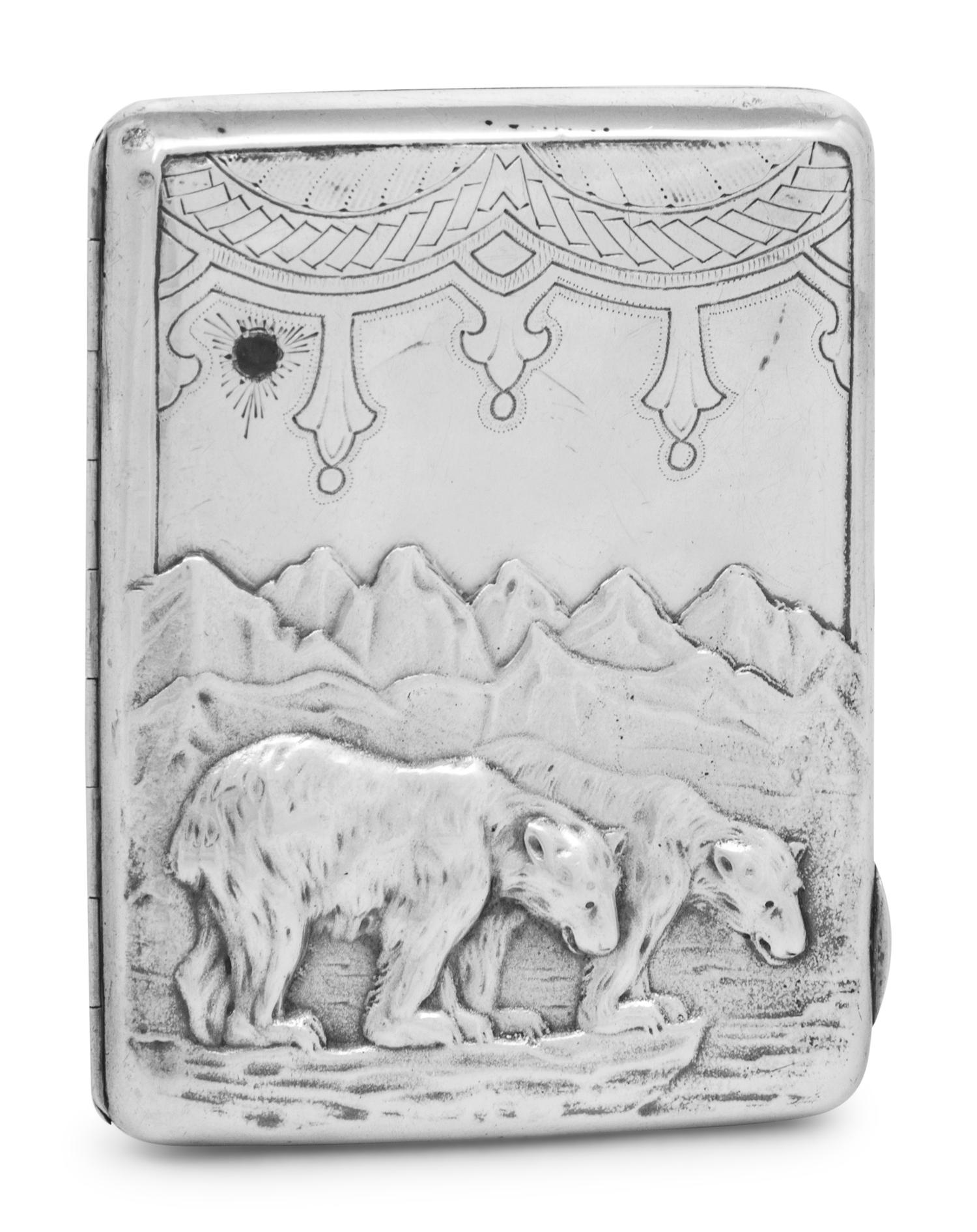 A Russian Silver and Emerald-Inset Cigarette Case