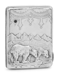 A Russian Silver and Emerald-Inset Cigarette Case