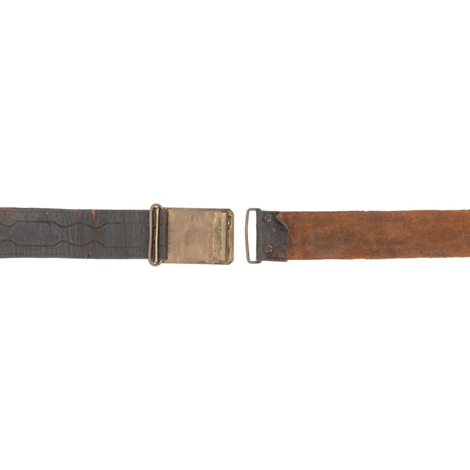 Embossed Leather Belt with Sheet Brass Buckle
