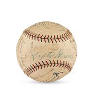 A 1930 World Series Champions Philadelphia Athletics Team Signed Autograph Baseball Featuring Al Simmons, Lefty Grove, Jimmie Foxx and Eddie Collins (Beckett Authentication Services Letter of Authenticity)