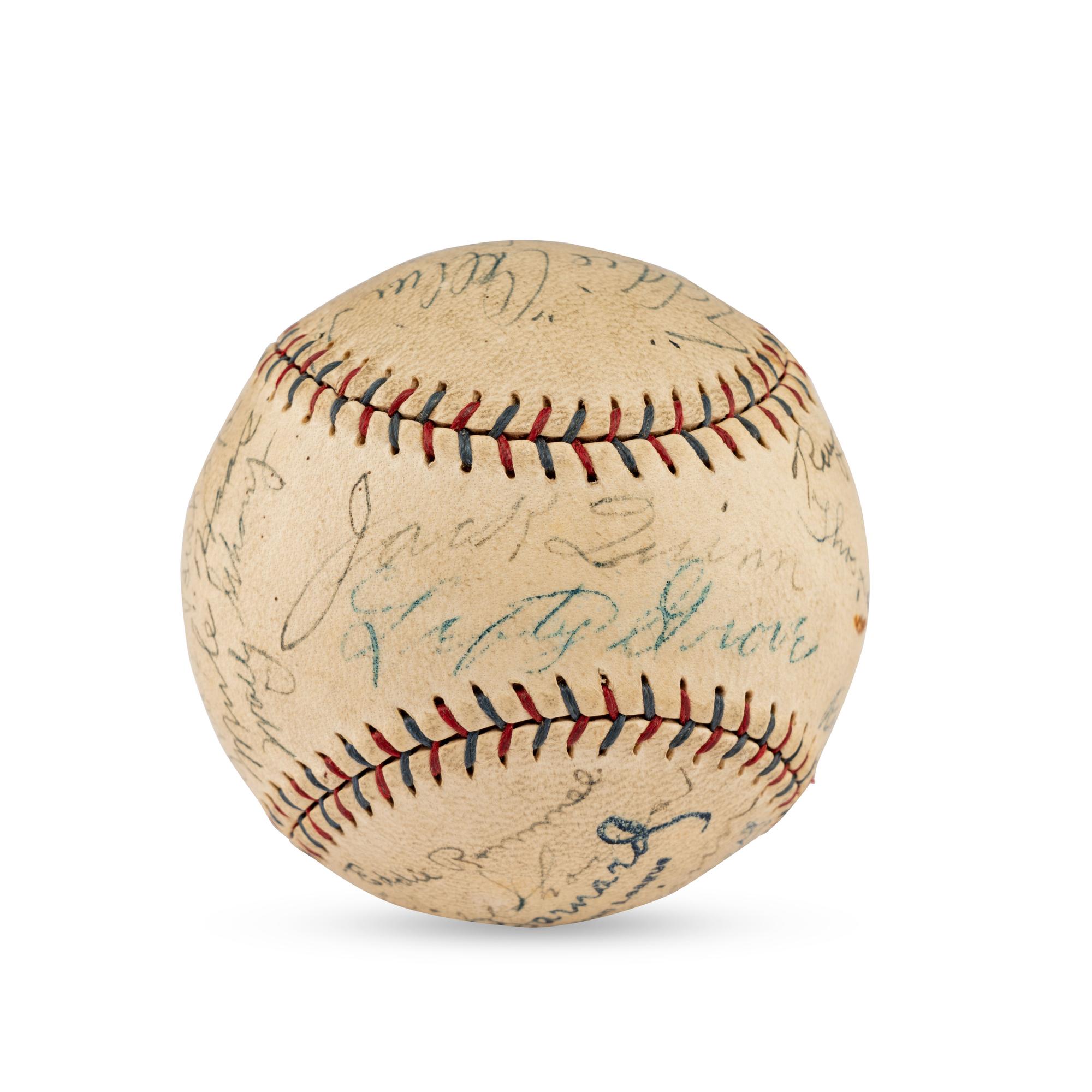 A 1930 World Series Champions Philadelphia Athletics Team Signed Autograph Baseball Featuring Al Simmons, Lefty Grove, Jimmie Foxx and Eddie Collins (Beckett Authentication Services Letter of Authenticity)