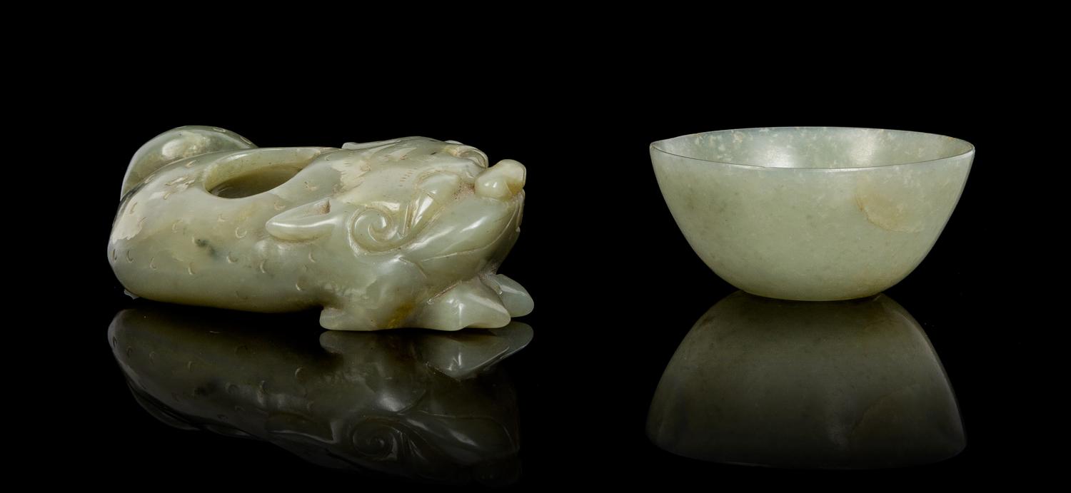 A Celadon Jade Coupe Length of first 4 1/2 inches.
