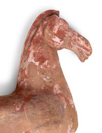 Two Chinese Terra Cotta Horses with Polychrome Remnants