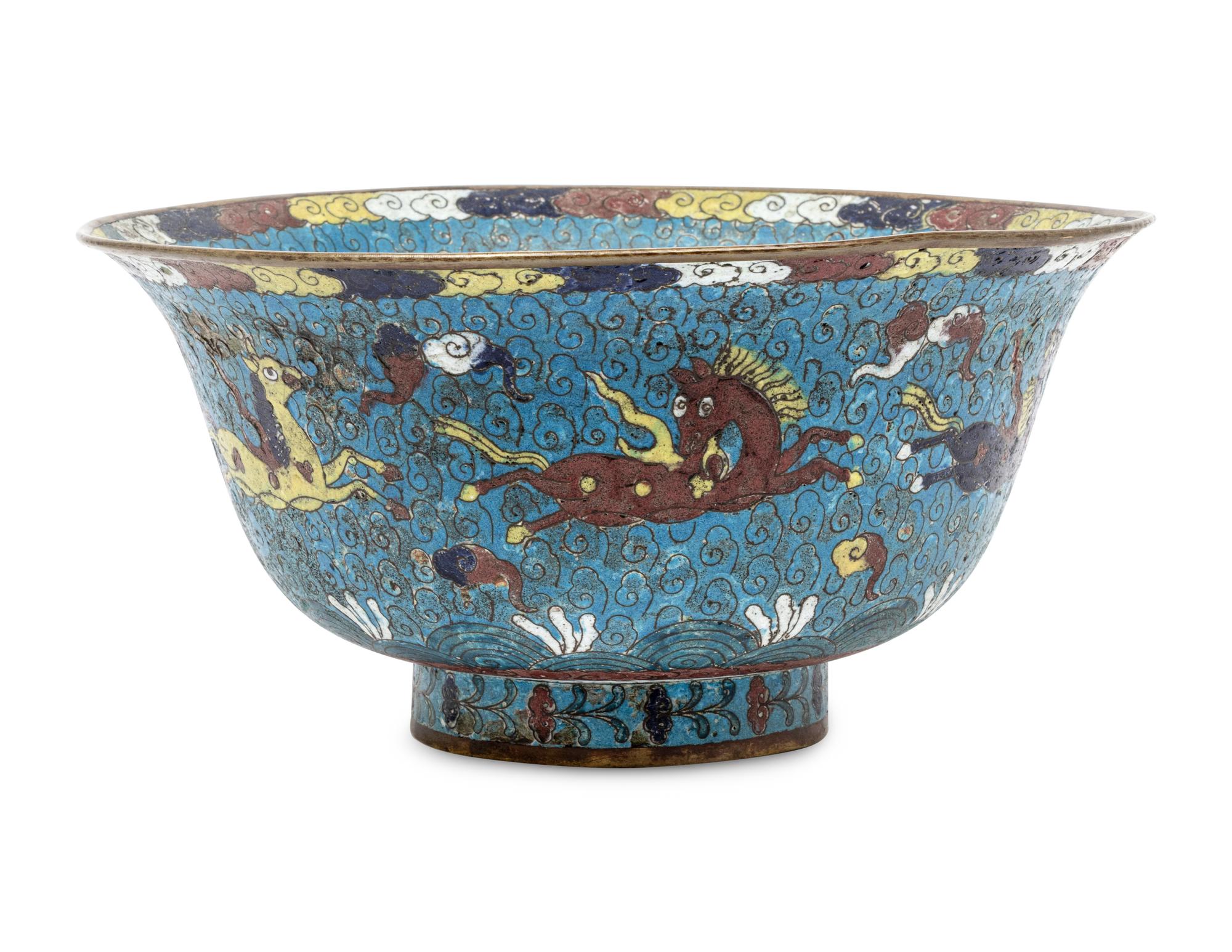 A Large Chinese Cloisonné Enamel 'Mythical Beasts' Bowl