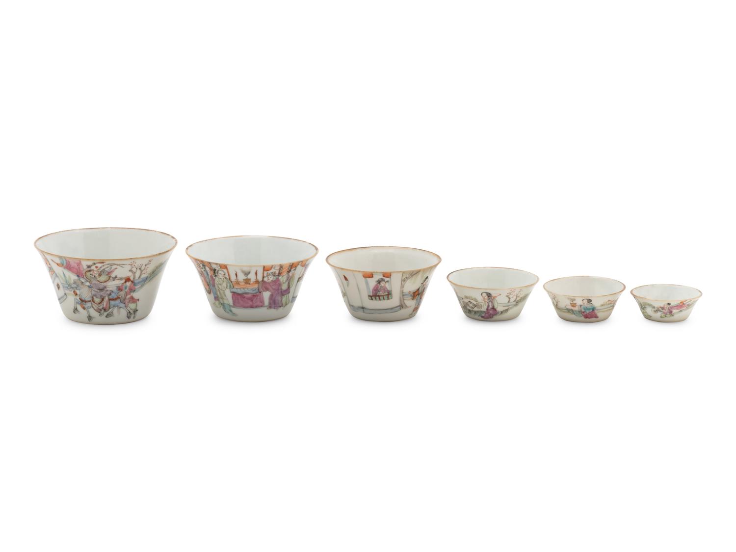 A Set of Six Chinese Famille Rose Porcelain Cups