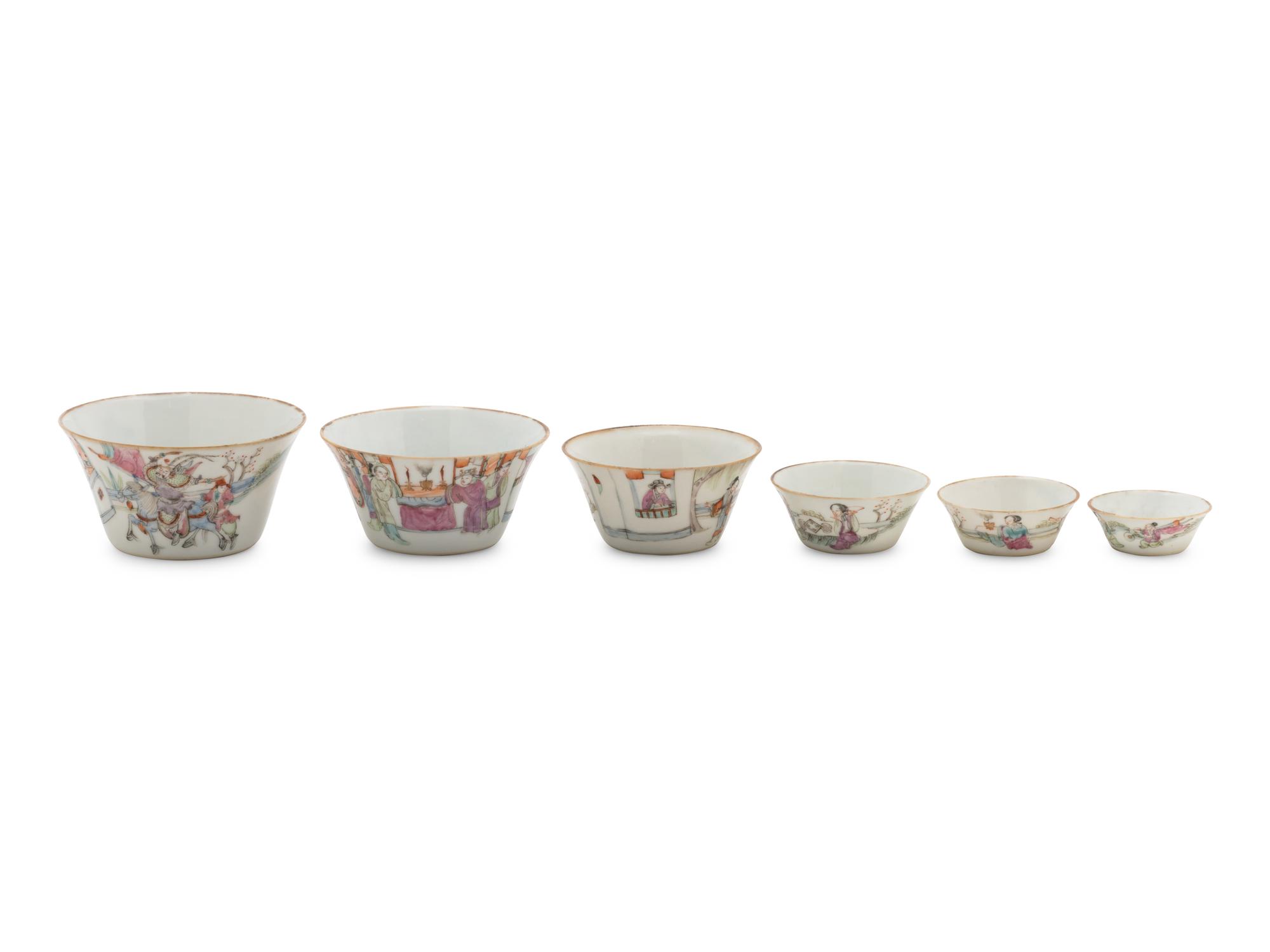 A Set of Six Chinese Famille Rose Porcelain Cups