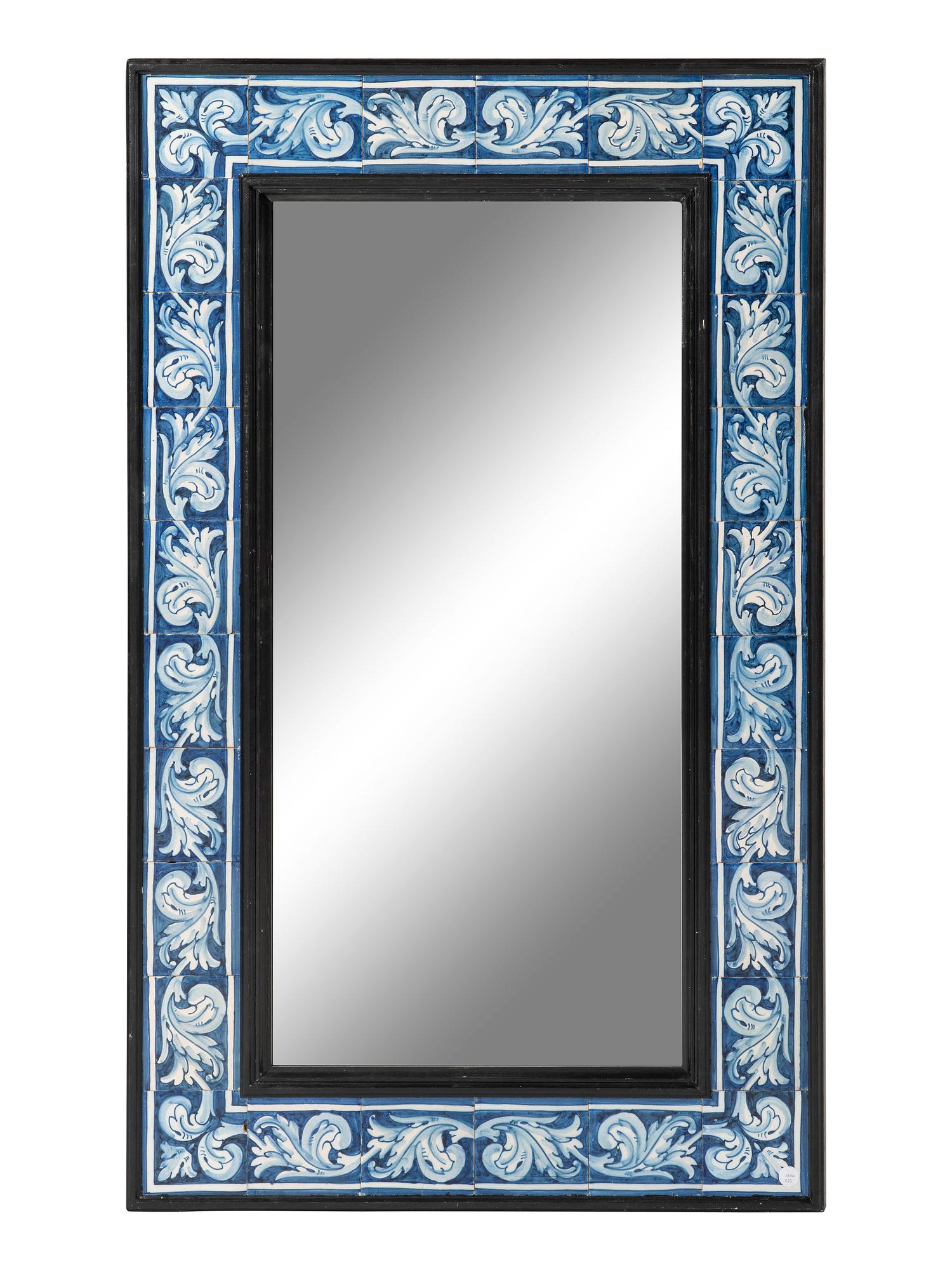 A Glazed Earthenware Tile-Framed Mirror