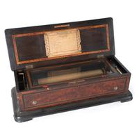 An Eight Tune Cylinder Swiss Music Box with Inlaid Burl Walnut Case