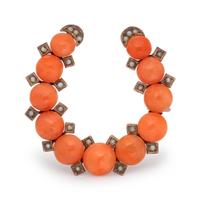 A Victorian Silver, Coral and Seed Pearl Horseshoe Brooch,