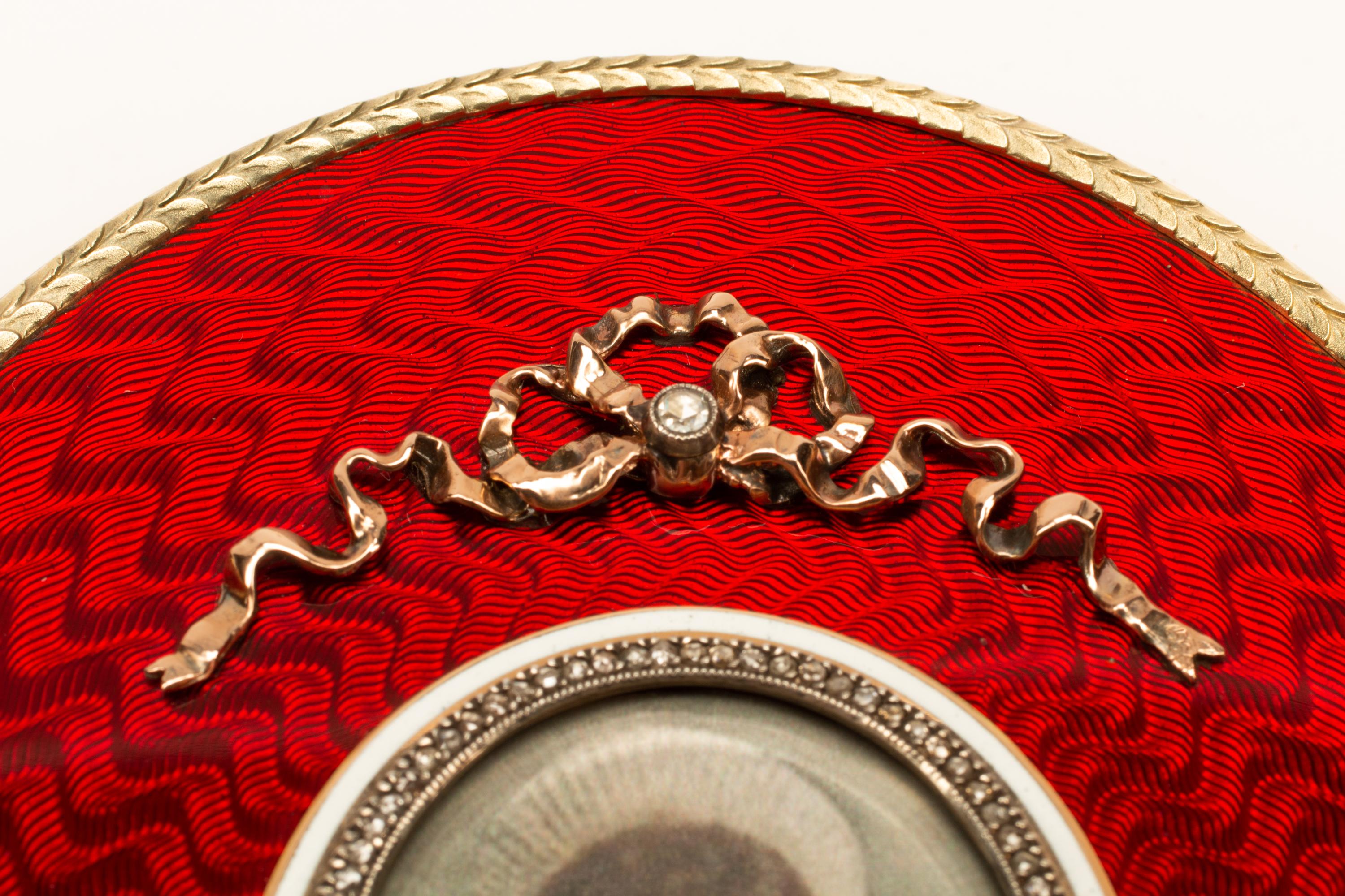 A Vari-Color Gold, Diamond and Guilloché Enamel Picture Frame