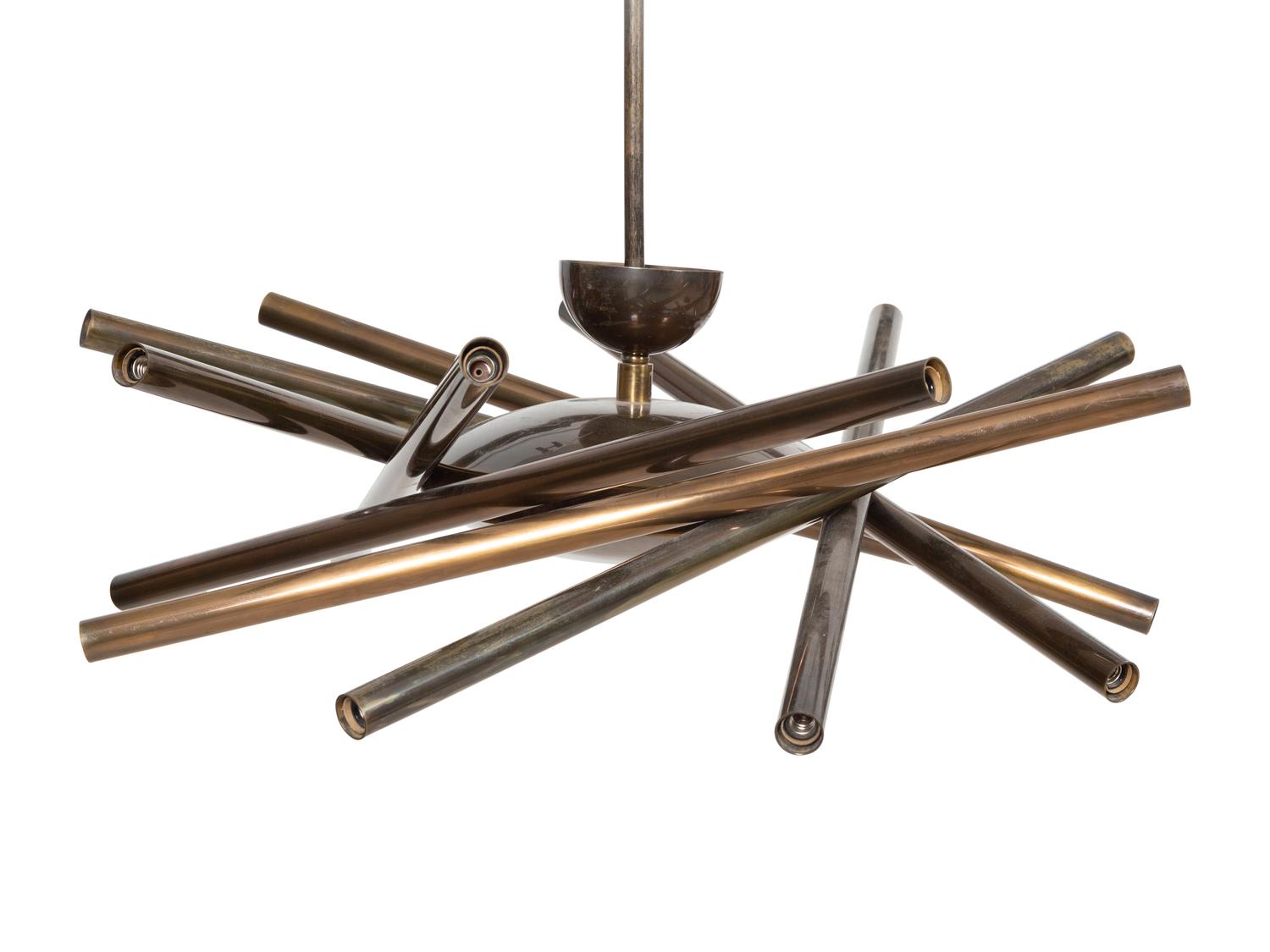 A Custom Modernist Brass Multi-Tube Chandelier
