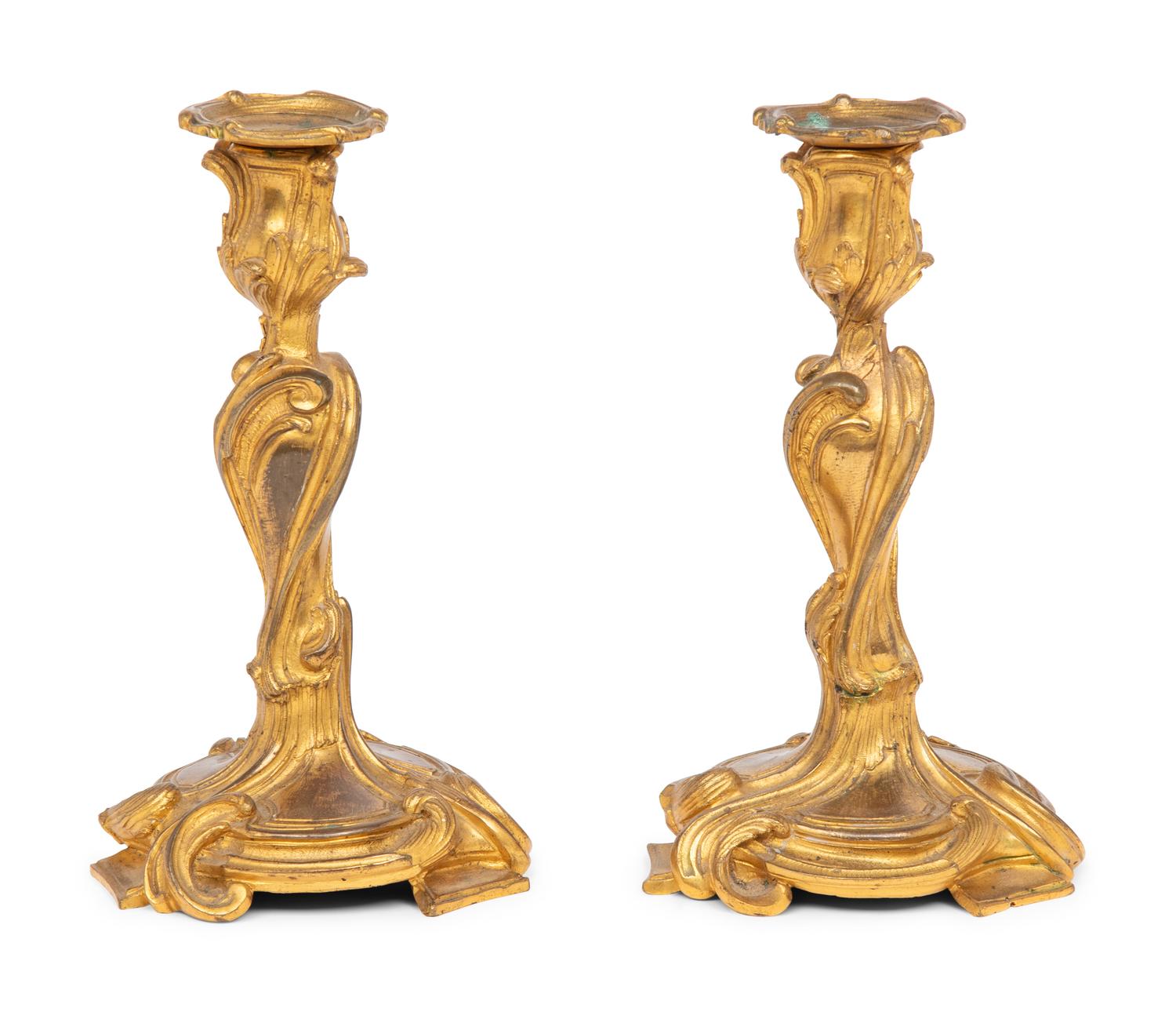 A Pair of Louis XV Gilt Bronze Candlesticks