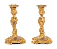A Pair of Louis XV Gilt Bronze Candlesticks