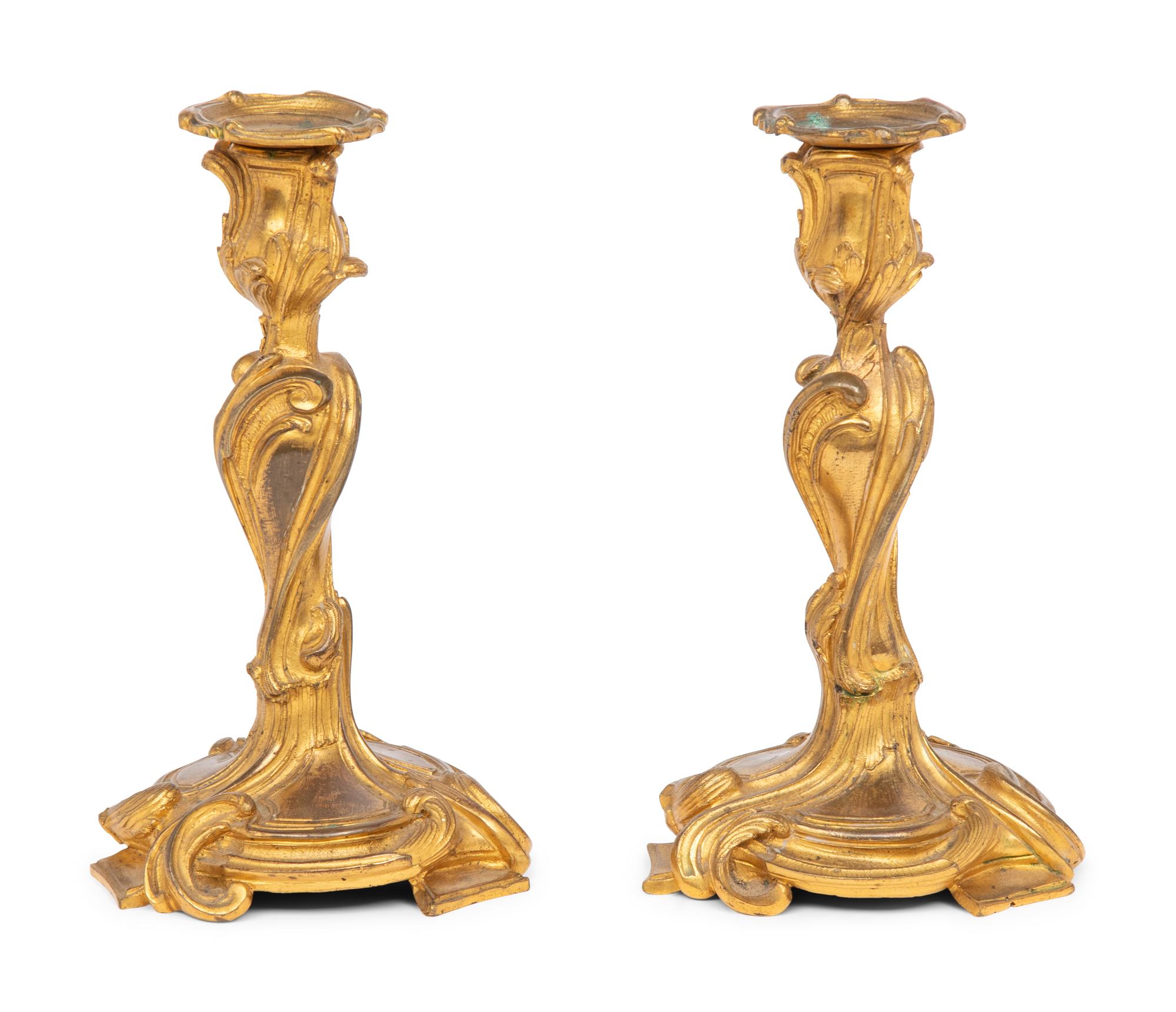 A Pair of Louis XV Gilt Bronze Candlesticks