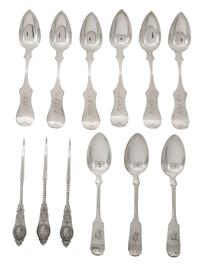Twelve American Coin Silver Flatware and Serving Articles