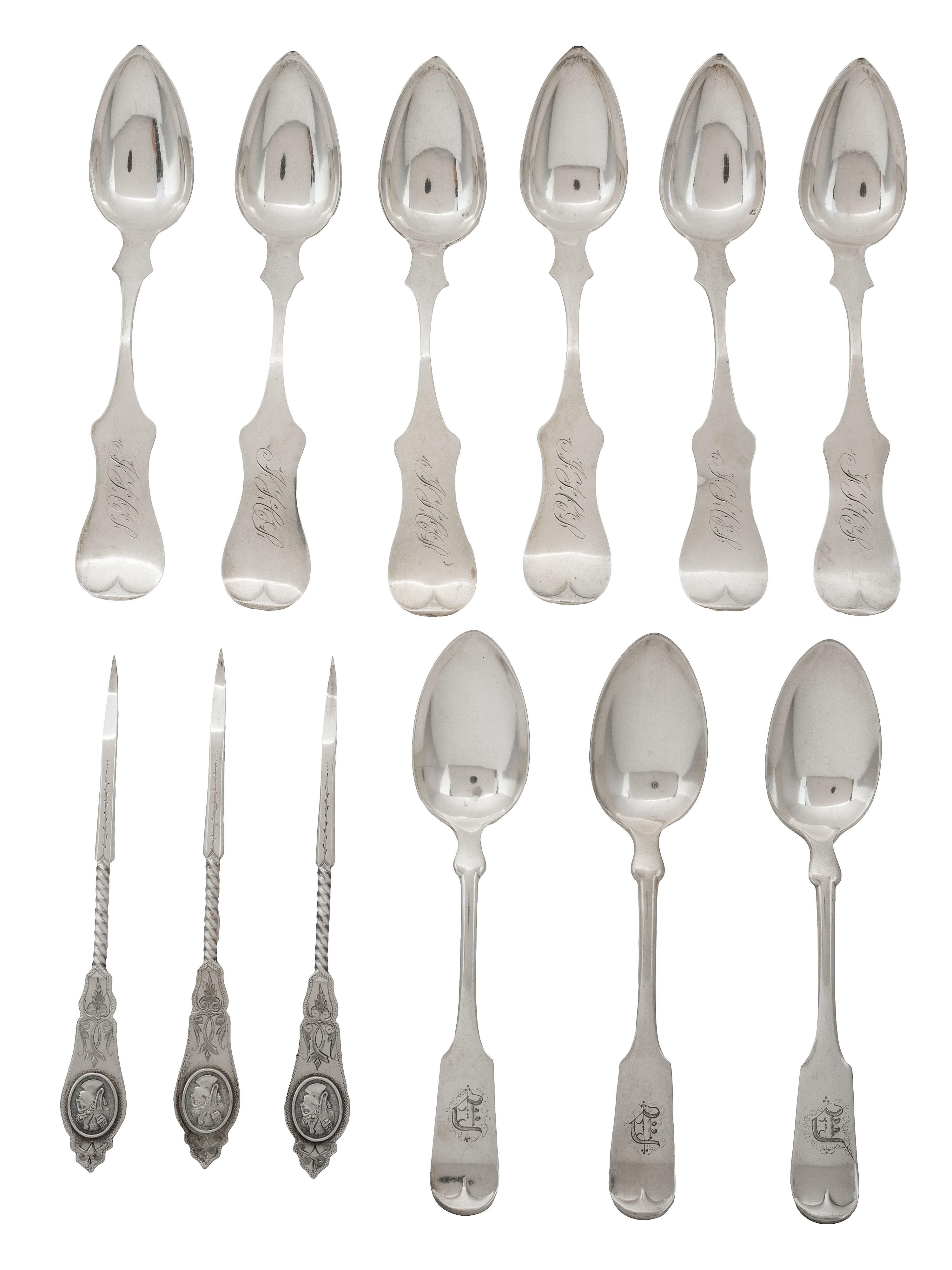 Twelve American Coin Silver Flatware and Serving Articles