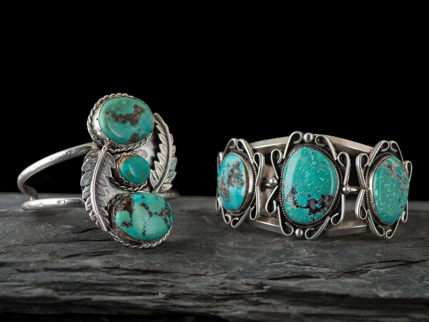 Navajo Silver and Turquoise Cuff Bracelets