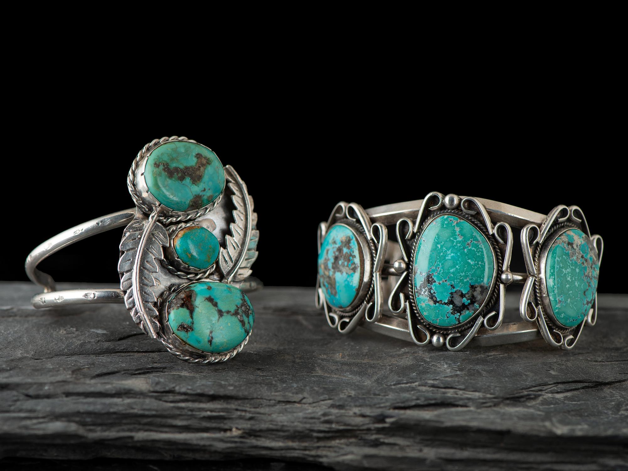 Navajo Silver and Turquoise Cuff Bracelets