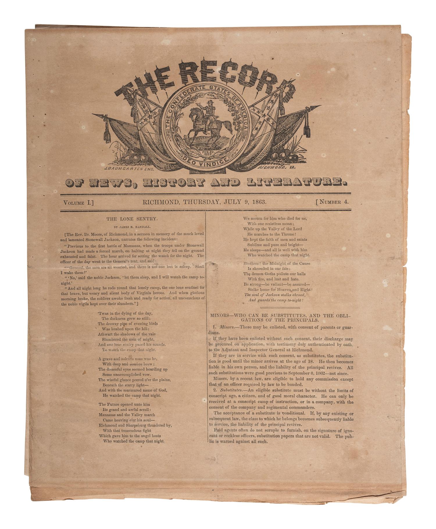 [CIVIL WAR]. A group of 13 Southern newspapers, including The Free South and The New South .
