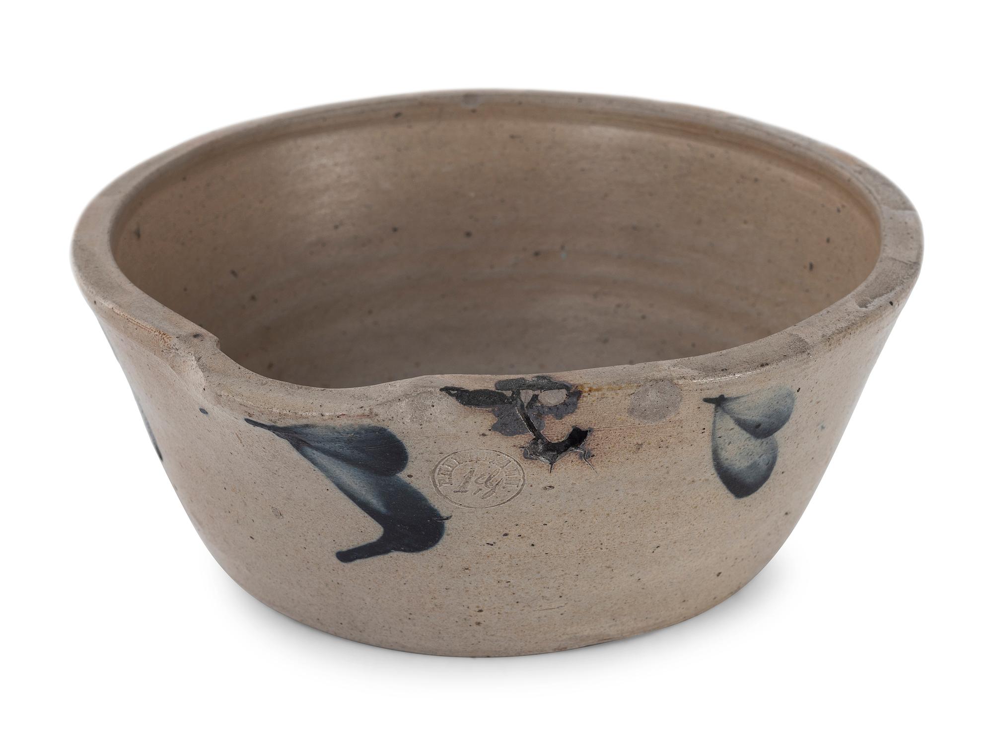 A Cobalt Decorated Stoneware Milk Pan and Spittoon