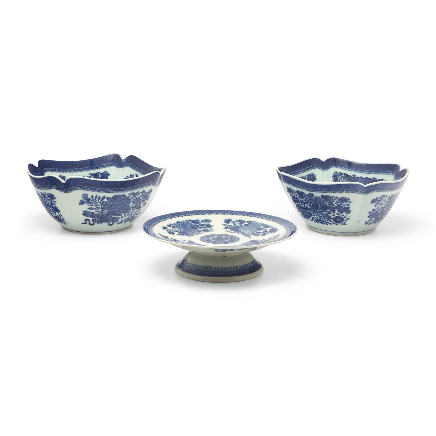 Three Chinese Export Porcelain Blue Fitzhugh Tablewares