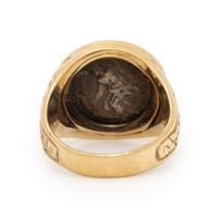 GREEK, SILVER DRACHMA AND YELLOW GOLD RING