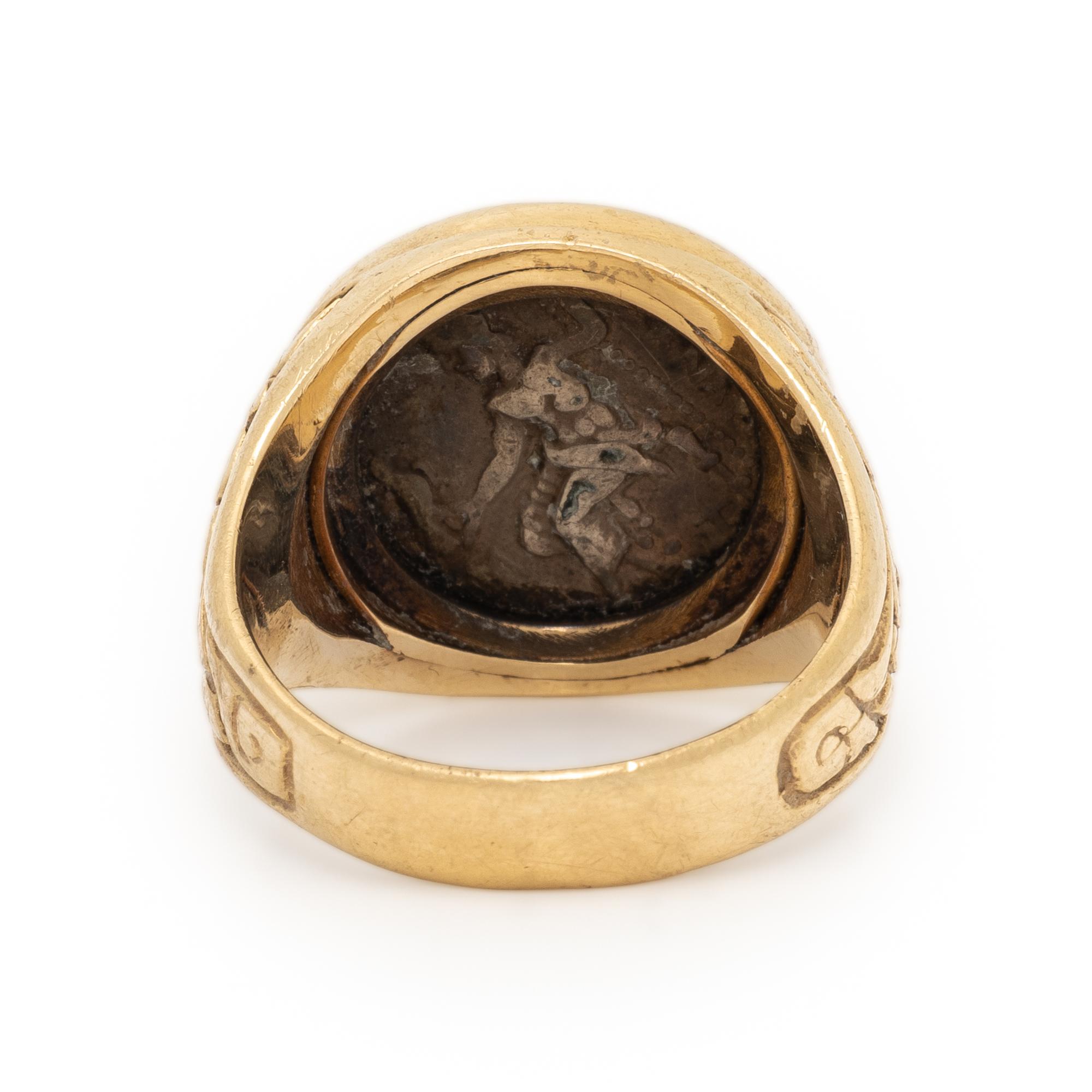GREEK, SILVER DRACHMA AND YELLOW GOLD RING