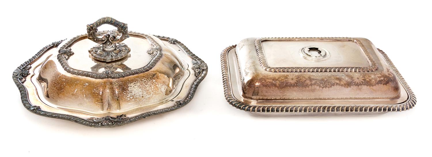 Five Silver-Plate Covered Entree Dishes and Covers Width of first 13 1/2 inches.
