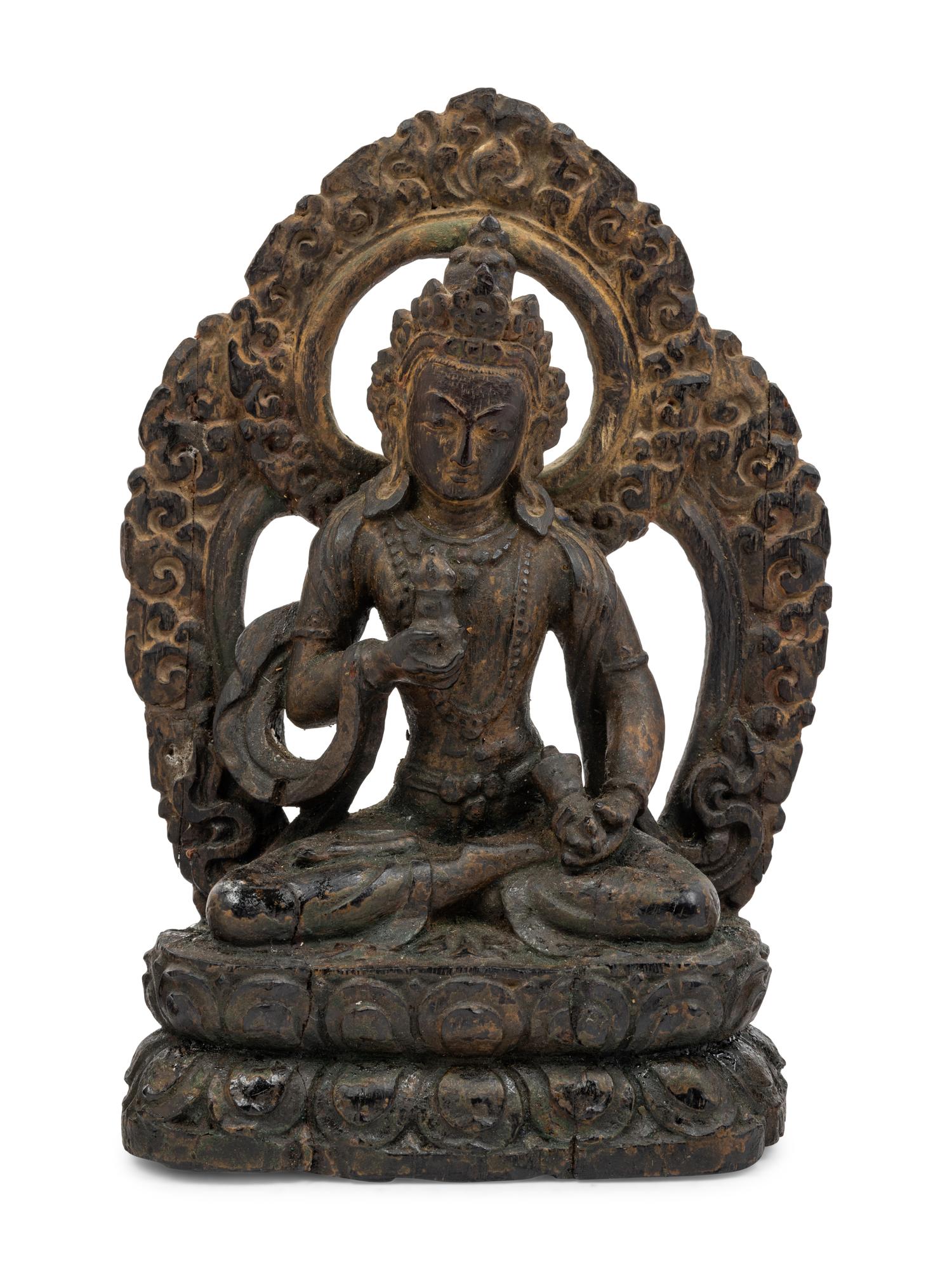 Three Sino-Tibetan Carved Wood Seated Figures