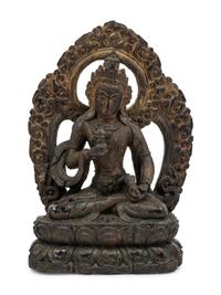Three Sino-Tibetan Carved Wood Seated Figures