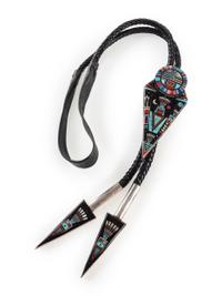 Sterling Silver and Mosaic Inlay Abstract Figural Bolo Tie