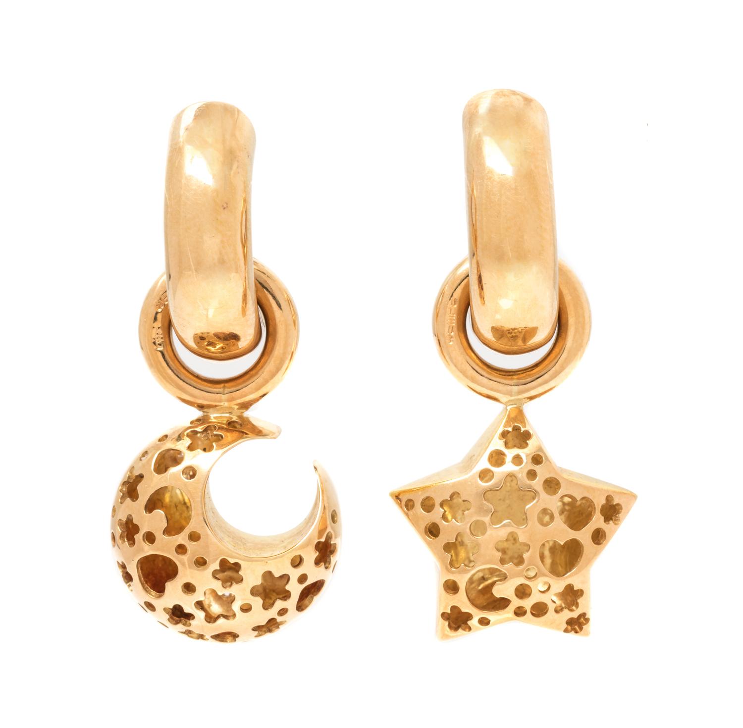 A Pair of 18 Karat Yellow Gold, Ruby and Diamond Convertible Earrings, Wempe, 17.40 dwts.