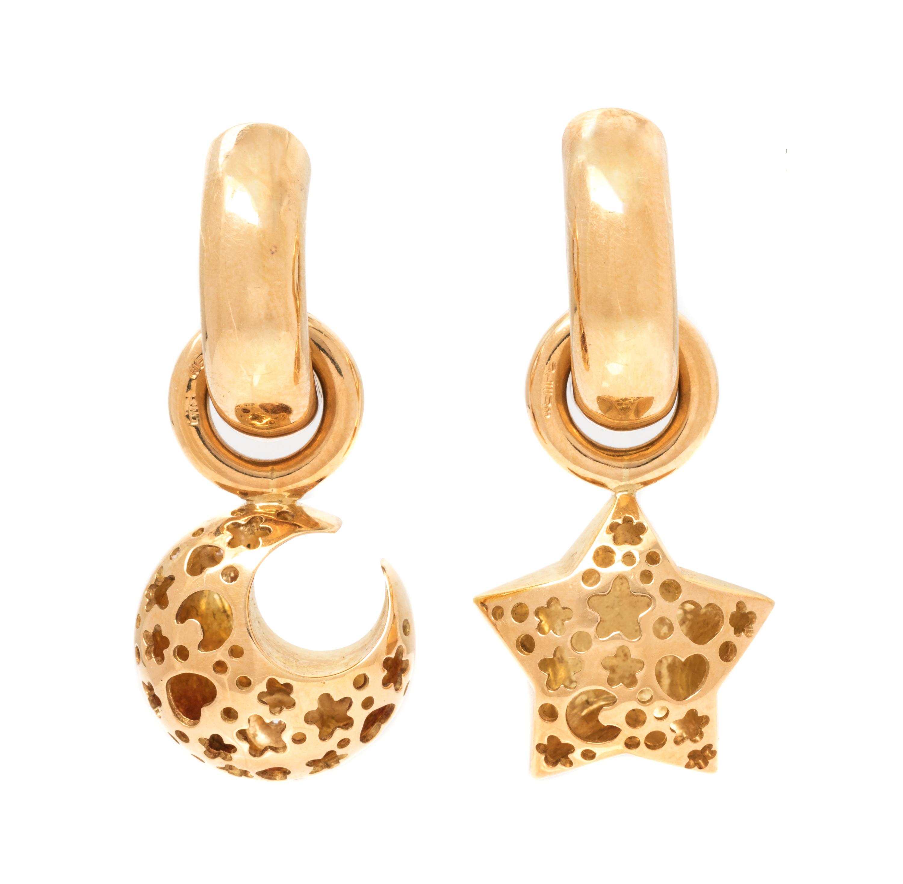 A Pair of 18 Karat Yellow Gold, Ruby and Diamond Convertible Earrings, Wempe, 17.40 dwts.